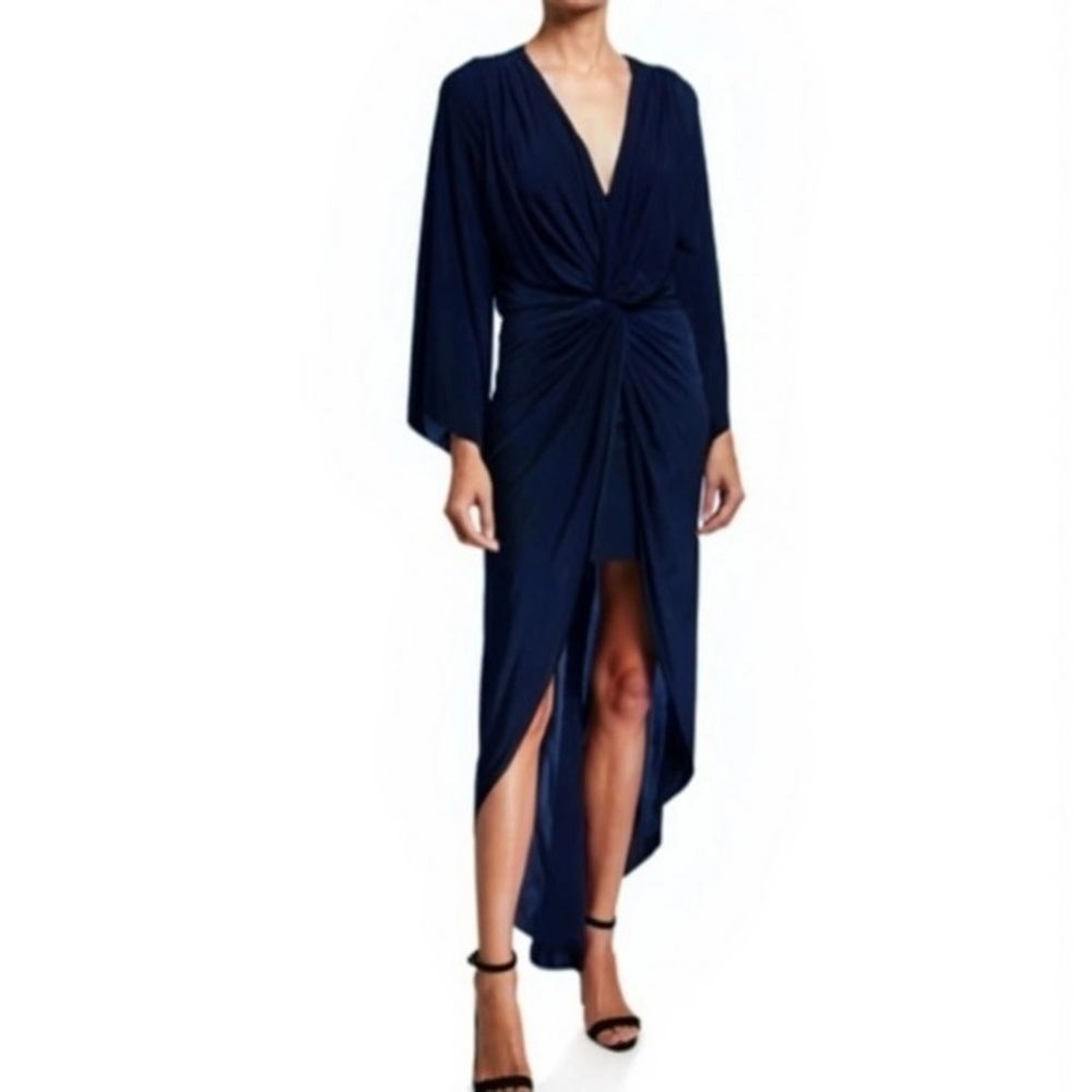 NWT MISA Los Angeles Teget Knotted Waist Full Length Jersey Dress in Navy Blue